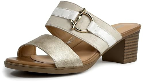 JOMIX Sandalias Mujer Cómodas Elegantes Mules Abiertas con Tacón Medio Bloque Zapatos de Verano para Diario Mules Salidas y Tiempo Libre Beige 40