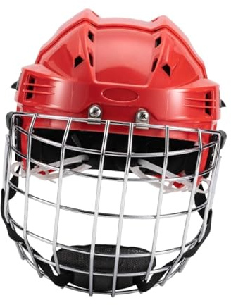 Casco para Hockey Casco Ajustable de Patinaje Casco Deportivo Acolchado Accesorio con Jaula Facial Adecuado para Deportes de Contacto Fútbol Americano, Rojo, de 58 Cm a 68 Cm