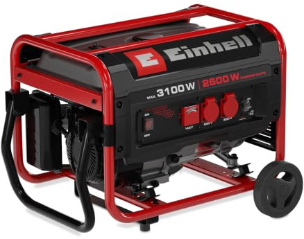 Einhell Generatore di corrente (benzina) TC-PG 3100 | 3100 W potenza max. | 2600W potenza continua max. | Serbatoio 15 L | Motore 4 tempi | 2x 230 V | Fino a 11 h a 2/3 carico
