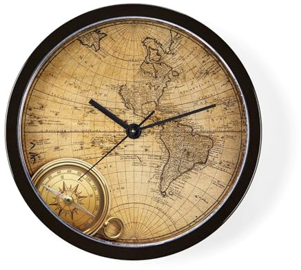 CafePress Voyage Compass Vintage World Map 10 Wall Clock for Livingroom, Kitchen, or Office
