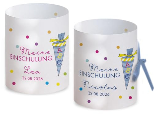 Tischdeko Einschulung Schulanfang 8 x Lichthülle Motiv Schultüte | Schuleinführung, personalisiert, Schulkind