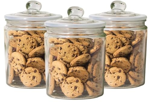 Chef-hub Pack of 3: 1.9L Classic Glass Storage Jars with Airtight Plastic Seal – Ideal for Biscuits, Sweets, and Pantry Organisation