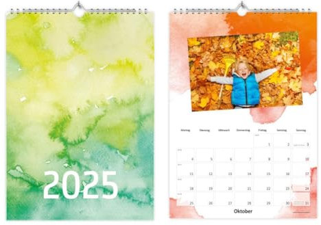 A4 2026 Fotokalender zum selbstgestalten - Bastelkalender Kreativkalender Watercolor Wasserfarben Aquarell - mit Feiertagen 1 Deckblatt + 12 Kalenderblätter