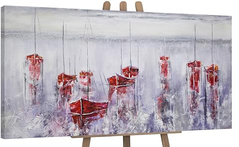 YS-Art Abstrakt Acrylbild Stiller Hafen moderne Segelboote im Wasser