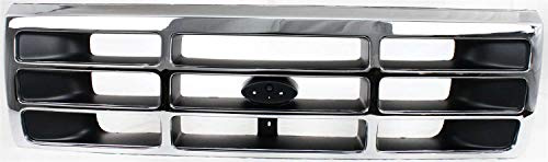 Garage-Pro Grille Assembly for Ford F-150 F-250 Bronco 1992-1996 fits 1992-1997 F-350 Chrome w/Gray Fits Custom Eddie Bauer Lightning Special XL XLT & XLT Lariat Replaces# F4TZ8200A
