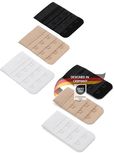Herzmutter BH-Verlängerung OekoTex 2er/3er Haken BH-Extension Set 9000 | Beige-Schwarz-Weiß BH-Verlängerer Gewichtszunahme-Schwangerschaft-Stillzeit
