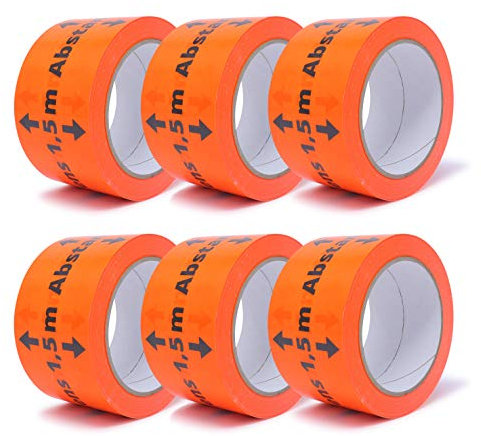 gws Lot de 6 rouleaux de ruban adhésif de signalisation de 1,5 m - En PVC orange - Qualité professionnelle - 60 mm x 66 m