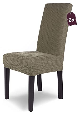 Scheffler Home Stuhlhussen Taupe 6er Set Schwingstühle Luna | Feine Microfaser-Stretch-Stuhlbezüge, waschbar und pflegeleicht, Chair Cover für Freischwinger und Esszimmerstühle