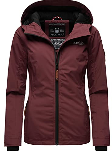 MARIKOO leicht gefütterte Damen Übergangsjacke kurz Outdoor-Jacke mit Jersey-Innenfutter und großer Kapuze Brombeere Wine Gr. L