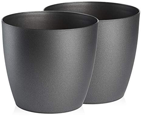 Tymar Blumentopf, 2er-Pack, Pflanzentopf aus Kunststoff, Moderne, matt, Runde Form (Graphit, ø 12 cm)