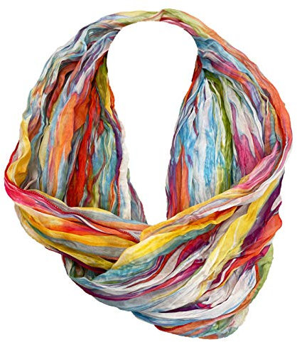 J26 Farbverlauf Streifen Seide Sommer Loop Verlauf Stripes Regenbogen Rainbow Silk Uni Rundschal Schlauchschal Stola Schal leicht (Weiß)