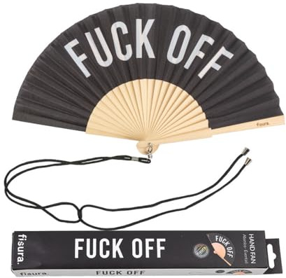 FISURA - Origineller Handfächer mit f*ck off-Botschaft. Moderner und lustiger Holzfächer. Schwarzer Fächer. Maße: 42,5 x 23 cm. Holz und Textil.