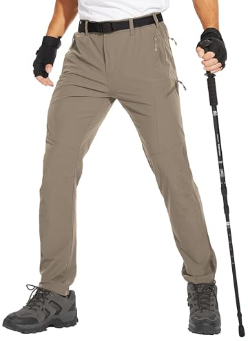 NATUVENIX Pantaloni da trekking da uomo, leggeri, da viaggio, elasticizzati, da lavoro, ad asciugatura rapida, per attività all'aperto, Khaki (cintura inclusa), 36W x 30L