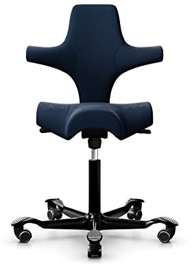 HAG Capisco 8106 Stoff Comfort+ Mikrofaser Bürodrehstuhl - Standard Gasfeder 200 mm - Sitzhöhe 47-65,5 cm - weiche Rollen (Black, Comfort+ CMF0040 Dark Blue)