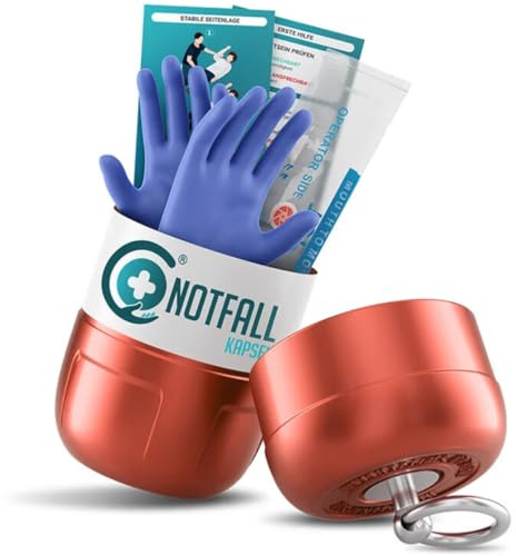 Notfallkapsel L Rot - Mini Erste Hilfe Set für unterwegs | Kompakt, wasserdicht & stoßfest | Ideal für Auto, Reisen & Outdoor | Mit Schutzhandschuhen & Anleitung