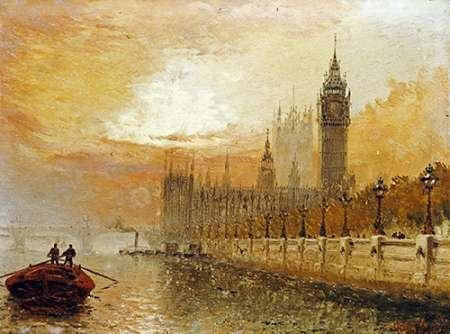 Feeling at home LEINWANDDRUCK im SCHATTENFUGENRAHMEN Ansicht von Westminster aus der Themse Stanfield Moore Claude T - Museo horizontal Kunstbilder im Holzrahmen cm_40_X_56