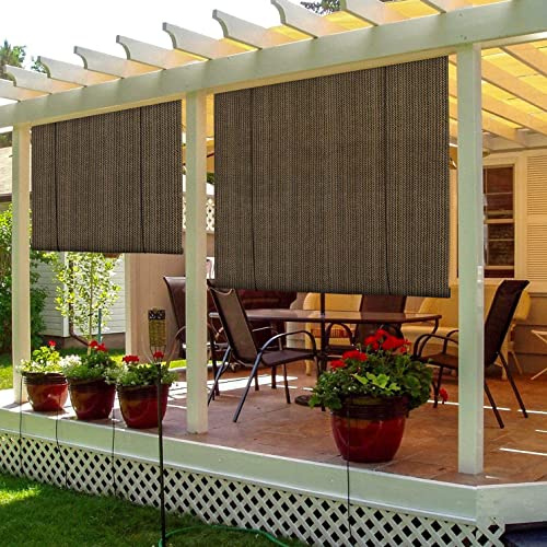 NIANXINN Persiana Enrollable Exterior,Estor Opaco Persianas Estor Enrollable Thermo,Sombrillas Marrones,Toldo Vela de Sombra,90% Protección UV,para Patio,Terraza,Pérgola,Balcón (W150xH180cm/59x71in)