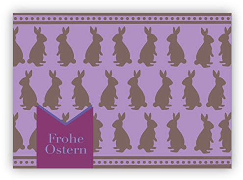 10x Retro Vintage Osterkarte mit Scherenschnitt Hasen: Frohe Ostern in flieder braun • fröhliches Ostermotiv als Oster Grüße im Set mit Umschlägen zum Osterfest als Geschenkkarte