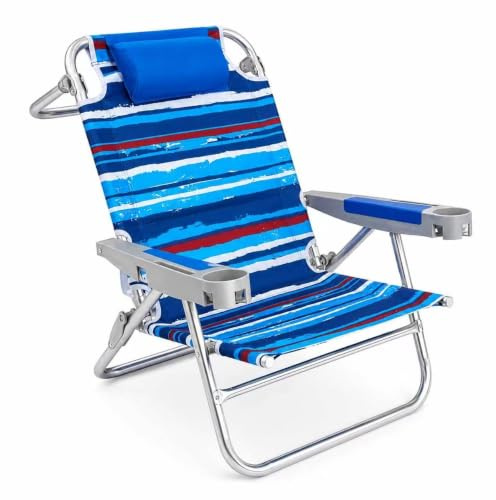 SUNNYFEEL Low Beach Chair 5 Position Adjustable,Backpack Beach Chairs,1PACK | Extra Wide 71cm,Heavy Duty 227kg/500lbs,Integrated Cup Holder,Phone Slot,Opener,Foldable Camping Chair for Outdoor,DarkBlue