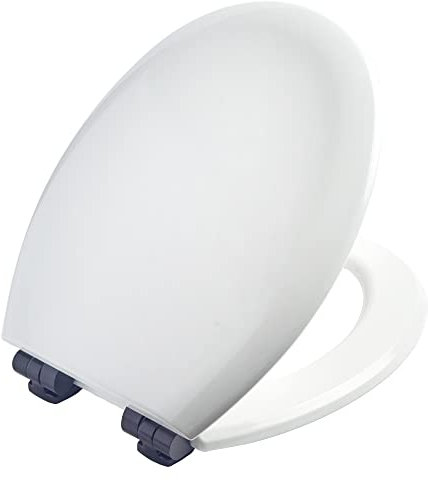 Bemis New York Ultra-Fix Soft Close Toilet Seat with Water-Based Paint for Easy Cleaning, White Toilet Seat with Black Hinges, Universal and Easy Installation, White