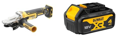 DEWALT DCG405FN-XJ DCG405FN Cordless XR Brushless Flathead Angle Grinder, 18 V, Yellow/Black, 125 mm + DEWALT Battery