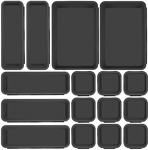 Royouzi Schubladen Organizer Set 16 Stk Schubladen Einlagen, Aufbewahrungs-Box Einteiler Trenn-System Küche Schreibtisch Utensilien (Anthrazit)