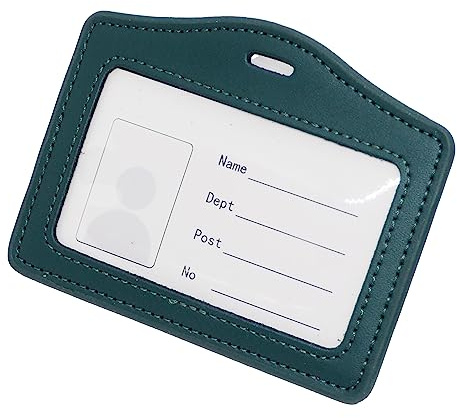 BAWAKO Ausweishüllen echt Leder, ID Kartenhalter, Ausweishalter aus robustem Leder, ID Badge Holder Horizontal Vertikal (Grün H)
