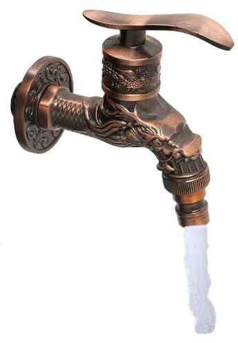 Rubinetto Vintage in Ottone Anticato, Scolpito per Bagno Lavabo e Giardino Esterno - Per Casa, Cucina (Rosso Antico)