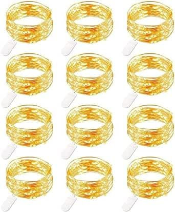 HeChen String Lights 12 Pack, 2M 20 LED Battery Operated Fairy Lights, Waterproof Silver Plated Copper Wire Lights for in/Outdoor Decor, Christmas, Halloween, Valentine, Birthday (Warm White)