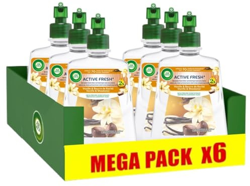 Air Wick - 6 recambios automáticos en aerosol sin gas de vainilla y manteca de karité