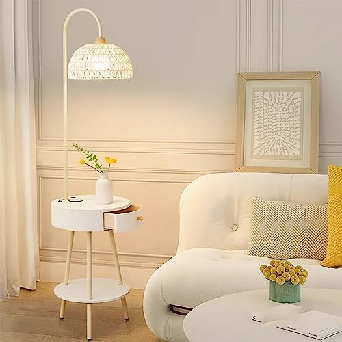 PRUJOY Nachttisch, Nachttisch, LED-Nachttisch mit kabelloser Ladestation und USB-Anschlüssen, intelligentes kabelloses Schnellladen, 3-Farben-Dimmung