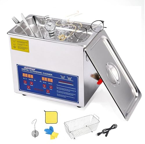 Ultraschallreiniger 6L, Reiniger ultraschallgerät Ultraschallreinigungsgerät Ultrasonic Cleaner, Heizung Digital Timer, fur glasses Jewellery False Teeth Coins, Reinigungshandschuhen Reinigungskorb