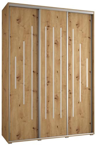 MEBLE KRYSPOL Davos 12 170 Schrank mit DREI Schiebetüren für Schlafzimmer - Moderner Aufbewahrungsschrank mit Kleiderstange und Regalen - 235,2x170x45 cm - Artisan Artisan Silber