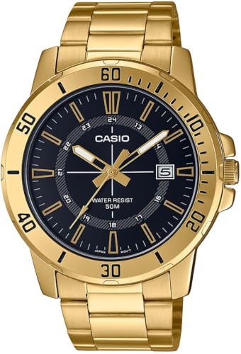 Casio MTP-VD01G-1C Enticer Montre de Sport analogique décontractée en Acier Inoxydable avec Cadran Noir pour Homme, Noir