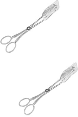TOPBATHY 2pcs Vintage Retro Zinc Alloy Food Serving Tong BBQ Buffet Tongs Square Head Grill Accessories
