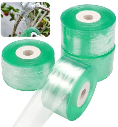 4 Rollen Veredelungsband Dehnbar,100m × 3cm Transparent Pfropfband | Selbstklebend Grafting Tape,Veredelungstape Biologisch Abbaubar,Veredelungsbad Medifilm für Knospen Pflanzen