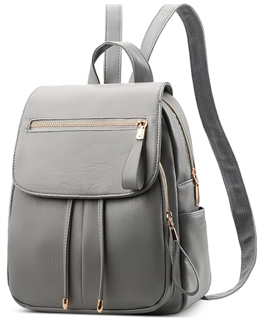 DORRISO Elegante Damen Klein Rucksack Leichte PU Leder Schulrucksäcke Klassische Süßer Tagesrucksack für Reisen Lässig Urlaub Täglich Outdoor Frauen Wasserdicht Rücksack Grau
