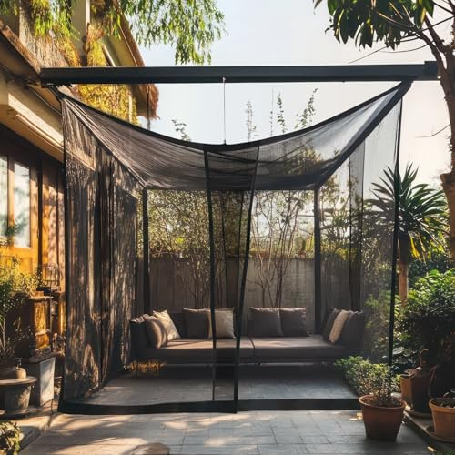 Moustiquaire pour Patio 4,5 x 2,5 M | Très Grandes Tailles Et Tissu Conçu pour L'Extérieur | Noir Maille De Protection Contre Les Insectes pour Gazebo, Porche Et Terrasse De Jardin