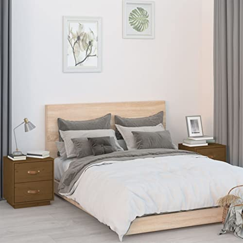 ShGaxin Nachttische 2 STK Nachtschrank, Nachtkonsole, Bedside Tables, Nachtkästchen, Beistellschrank, Nachtkommode, Nightstand, Honigbraun 40x34x45 cm Massivholz Kiefer