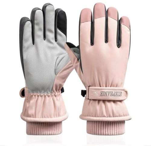 Irunfast Women's Winter Ski Gloves, Peach Pink Thermal Windproof Waterproof Non-Slip Touchscreen for Skiing, Cycling, Outdoor Sports