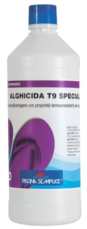 Piscina Semplice, Alghicida T9 Antialghe, Non Schiumogeno, Senza Rame e Senza Coloranti, Effetto Azzurrante Potenziato, Concentrato, Formato da 1 LT
