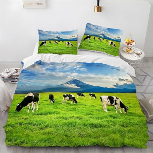 Funda Nordica Cama 135 Funda Edredón Microfibra Vaca Lechera Fundas Nordicas 220x230 cm y 2 Funda Almohada 50x80 cm Verde Juego de Ropa de Cama de 3 Piezas Cierre de Cremallera