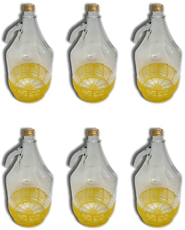 FERROELETTRA Damigiana Vetro 5 Litri - Bottiglione con Chiusura a Vite Dama Bottiglie Vetro per Olio - Contenitore Olio 5 Litri - Damigiane Vetro e Bottiglioni adatte per Prodotti Alimentari, 6 Pezzi