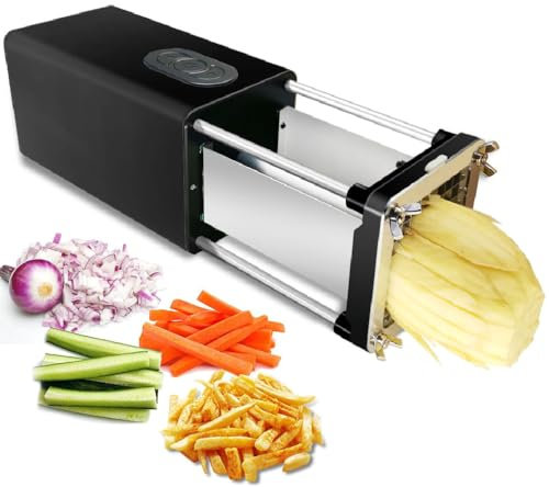Elektrischer Pommes-Frites-Schneider, Elektrischer Pommes-Frites-Schneider für Gewerbe und Haushalt, Kartoffelschneider mit 1/2-Zoll- und 3/8-Zoll-Klinge, Geeignet für Kartoffeln, Karotten,Black