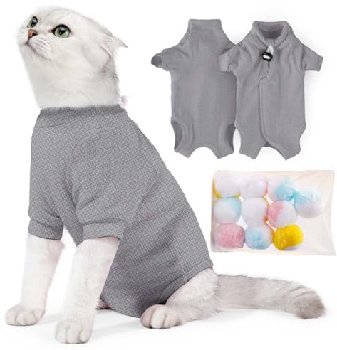 SUYUKU Katzen Genesungsanzug Anti Leck Kätzchen Body für Alternative elisabethanische Kragen Katzen Einteiler Operationsbody Warm Pyjama Kleidung Weicher Bequemer Pullover (Grau, S)