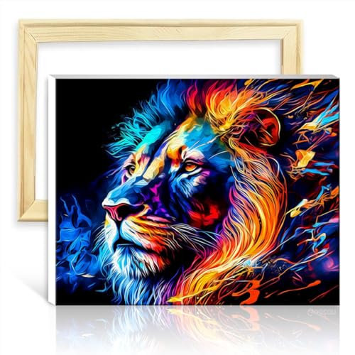 LiHEQING Malen nach Zahlen-Set, Löwe, Ölgemälde, DIY, digitales Kunstwerk, Zahlenmalerei, Anti-Stress-Spielzeug, ohne Rahmen (30 x 40 cm)