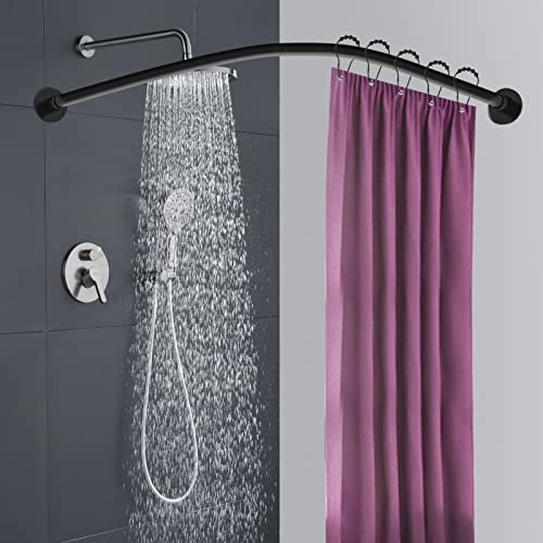 Duschvorhangstange Verstellbare L Form,Kein Bohren Duschstange Ecke Badewanne Edelstahl Teleskopstange mit Duschvorhang Ringe für Garderobe Bad Umkleideraum Ecke Duschstange