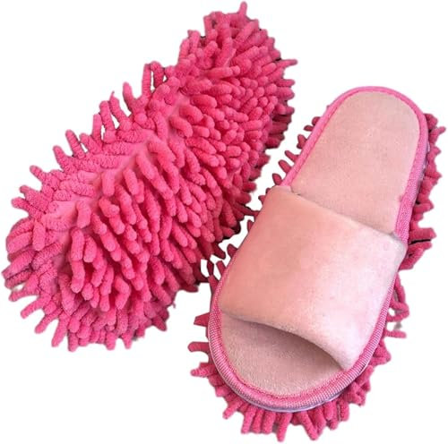 ESESE 1 Paar Mopp-Hausschuhe, Mikrofaser-Staub-Faule, schnelle Reinigung von Bodenschuhen, Reinigungs-Slipper, Reinigung von Badezimmer-Werkzeugen(Pink)