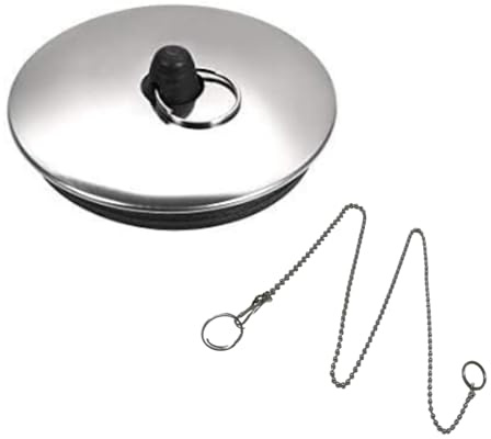 Angelkiss Tapón de desagüe de goma para lavabo, 55-57 mm, con anillo para bañera, cocina, baño, con cadena de 65 cm.