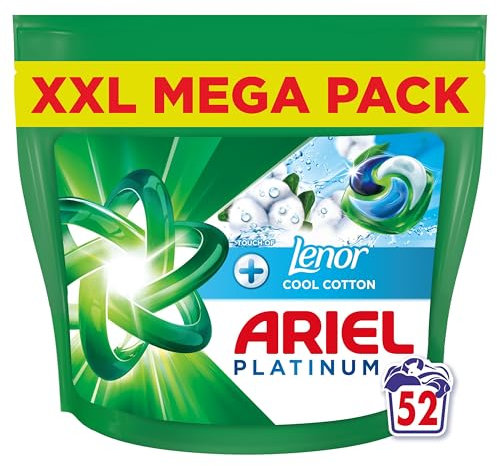 Ariel Platinum PODS®, Washing Liquid Laundry Detergent Capsules 52 Washes, +Touch of Lenor Cool Cotton, 7-Day Long-Lasting Freshness